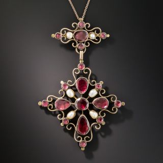 Antique Garnet Pearl Pendant Necklace