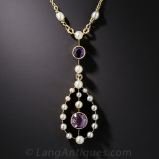 Antique Gold, Amethyst and Pearl Pendant