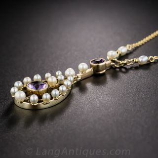 Antique Gold, Amethyst and Pearl Pendant