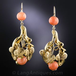 Antique Gold and Coral Earrings