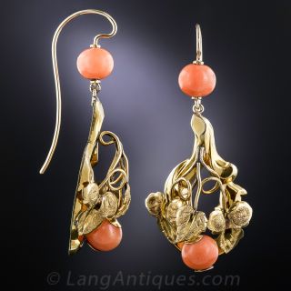 Antique Gold and Coral Earrings