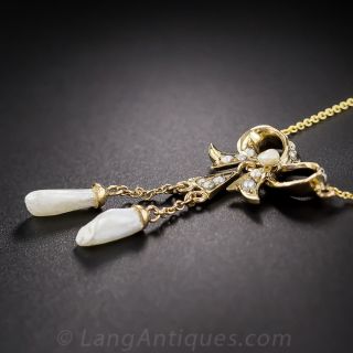 Antique Gold and Pearl Bow Pendant