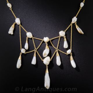 Antique Gold and Pearl Festoon Necklace