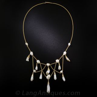 Antique Gold and Pearl Festoon Necklace