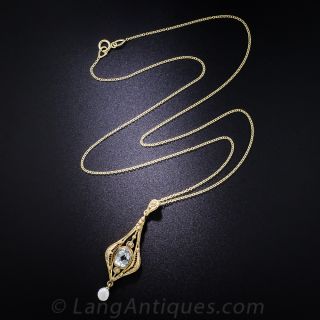 Antique Gold, Aquamarine and Pearl Pendant