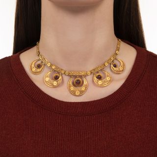 Antique Gold Filigree Garnet Necklace