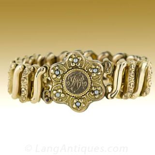 Antique Gold Filled Expandable Locket Bracelet Main View
