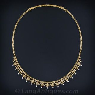 Antique Gold Fringe and Pearl Necklace