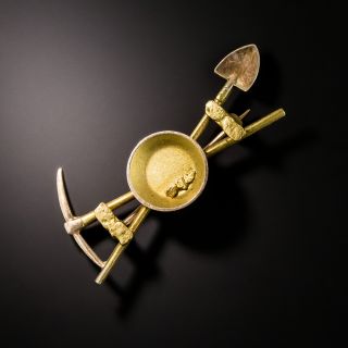 Vintage Gold Miner Shovel and Pick Brooch - 2