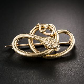 Antique Gold Ouroboros Snake Brooch