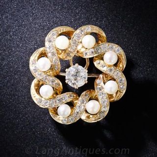 Antique Gold Pearl and Diamond Pin/Pendant 