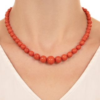 Antique Graduated Red Coral Bead Necklace