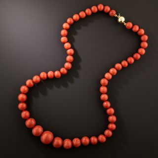 Antique Graduated Red Coral Bead Necklace - 2
