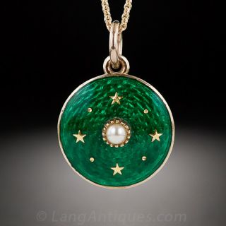 Antique Green Enamel Petite Pendant Locket