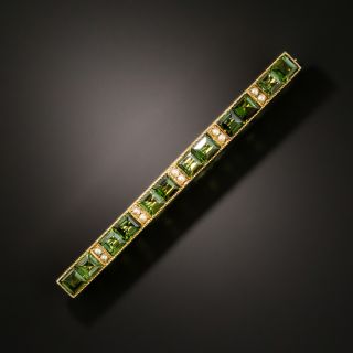 Antique Green Tourmaline and Seed Pearl Bar Pin - 1