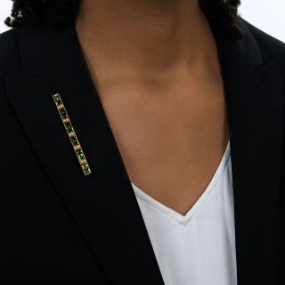 Antique Green Tourmaline and Seed Pearl Bar Pin