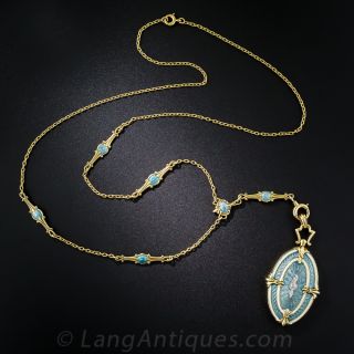 Antique Guilloche Enamel Locket and Chain
