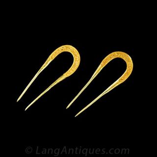 Antique High Karat Gold Chinese Hair Combs Main View