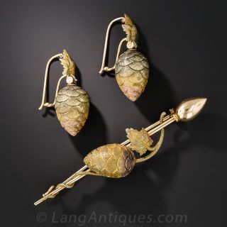 Antique Hops Flower Brooch and Earring Set - 2