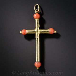Antique Italian Coral Cross Pendant