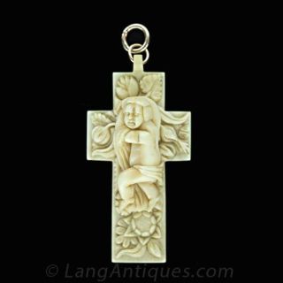Antique Ivory Cross Pendant Main View