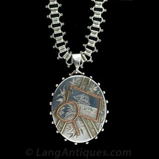 Antique Japonesque Locket and Chain Main View