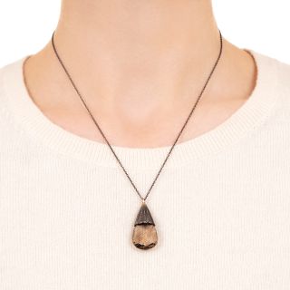 Antique  Large Smoky Quartz Briolette and Diamond Pendant