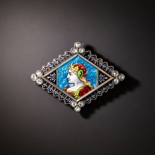 Antique Limoges Brunhilda Portrait Brooch, French - 2