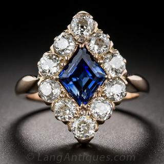 Antique Lozenge-Shape Sapphire and Diamond Ring