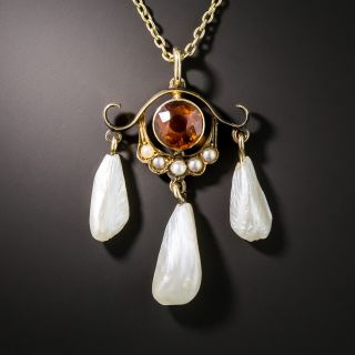 Antique Madeira Citrine and Pearl Necklace - 2