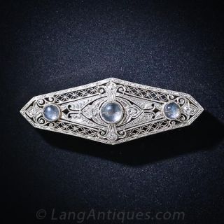 Antique Moonstone and Diamond Bar Brooch