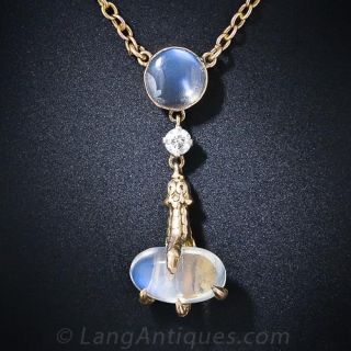 Antique Moonstone and Diamond Drop Necklace