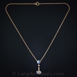 Antique Moonstone and Diamond Drop Necklace