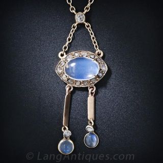 Antique Moonstone and Diamond  Negligee Necklace