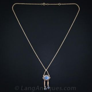 Antique Moonstone and Diamond  Negligee Necklace