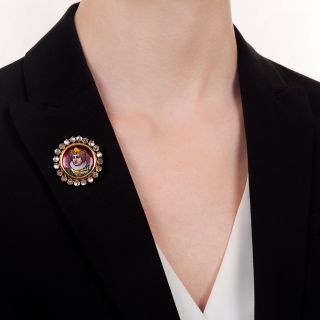 Antique Moonstone and Enamel Portrait Pendant/Brooch