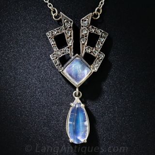 Antique Moonstone and Rose-Cut Diamond Necklace