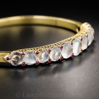 Antique Moonstone and Ruby Bangle Bracelet 18K 