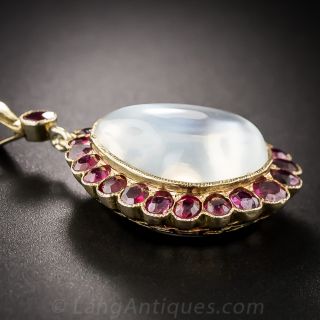 Antique Moonstone and Ruby Drop Pendant