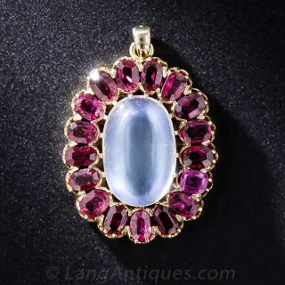 Antique Moonstone and Ruby Pendant