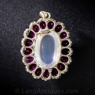 Antique Moonstone and Ruby Pendant