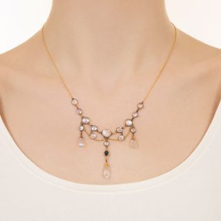 Antique Moonstone and Sapphire Necklace