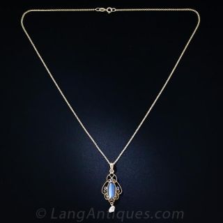 Antique Moonstone and Sapphire Pendant Necklace