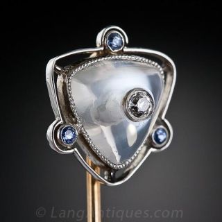 Antique Moonstone, Diamond and Sapphire Stickpin