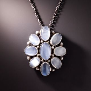 Antique Moonstone Silver Cluster Pendant - 1