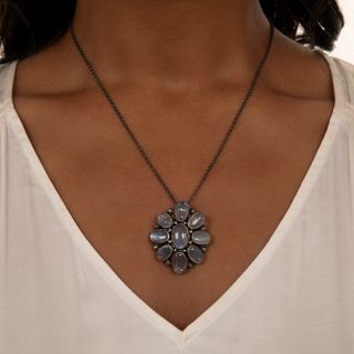 Antique Moonstone Silver Cluster Pendant