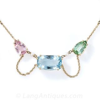 Antique Multi-Color Aquamarine and Tourmaline Necklace