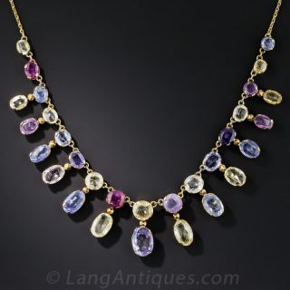 Antique Multi-Color Natural Sapphire Fringe Necklace 