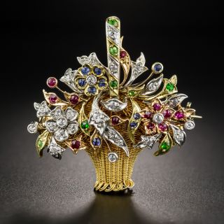 Antique Multi-Gem Basket of Flowers Brooch - 2