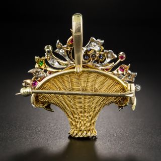 Antique Multi-Gem Flower Basket Brooch